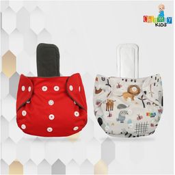 Chinmay Kids Printed Diapers Pack of 2 | Size Adjustable Baby Cloth Button Diaper - Washable/Reusable Nappies for Infants & Toddlers With Insert image 2