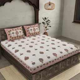 JAIPUR FABRIC Pink & White Floral 144 TC King Bedsheet with 2 Pillow Covers-picture-29