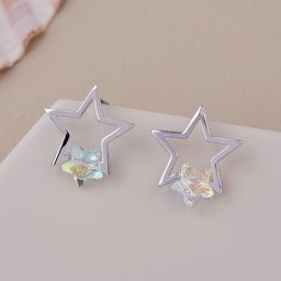 GC PREMIUM JEWELLERY Stainless Steel Silver-Plated Crystals Studded Star Studs-image-88