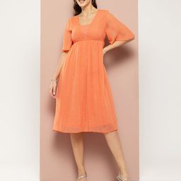 Qurvii Flared Sleeve Georgette Empire Dress-image-28