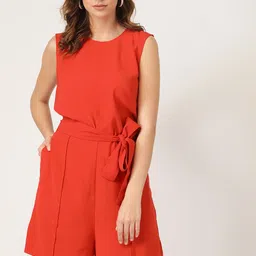 MANGO Women Coral Red Solid Playsuit-33