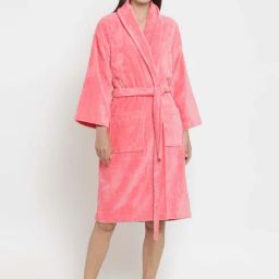 Trident Strawberry Pink Cotton 350 GSM Bathrobe-image-65