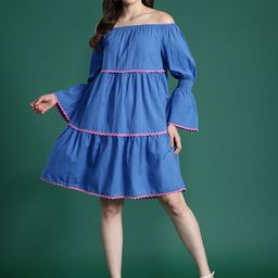 DressBerry Pure Cotton Off-Shoulder Bell Sleeves Tiered Bardot Dress-picture-39