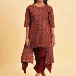 W Red Printed Assymetric Jumpsuit-14