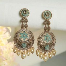 Priyaasi Floral Green & Golden Chand Bali Earrings-image-47