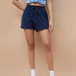 Ginger By Lifestyle Dark Blue Cotton Regular Fit Shorts-image-89