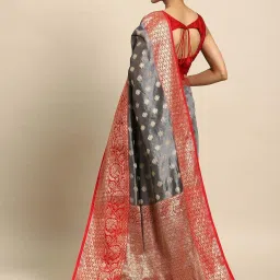 Silk Land Grey & Red Woven Saree With Unstitched Blouse image 2