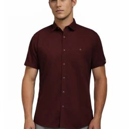 Louis Philippe Maroon Cotton Slim Fit Shirt-image-36
