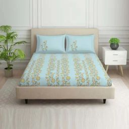 Spaces Savoire Light Blue 100% Cotton 144 TC Double Bedsheet with 2 Pillow Covers-image-31