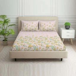 Spaces Flamboyance Light Pink 100% Cotton 144 TC Double Bedsheet with 2 Pillow Covers-image-37