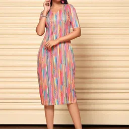 KATLINE Women Colourblocked V-Neck Shift Dress-picture-23