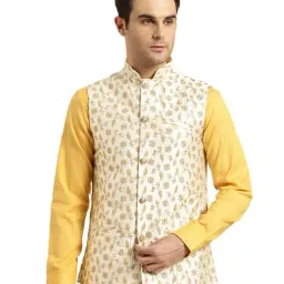 Sojanya Cream & Gold Embroidered Nehru Jacket-image-14