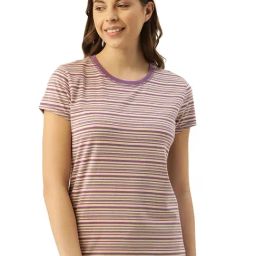 Enamor Violet & Beige Striped Tee-image-34