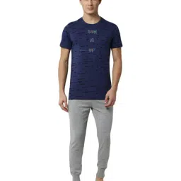 Peter England Navy & Grey Cotton Regular Fit Printed T-Shirt with Joggers-picture-3