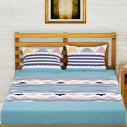 Bianca ENVOGUE Stripes Blue 152 TC Microfibre Queen Bedsheet with 2 Pillow Covers-image-42