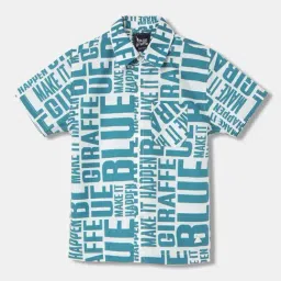 Blue Giraffe Kids White & Blue Cotton Printed Shirt-picture-42