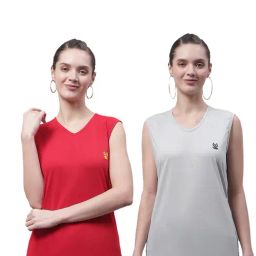 Vimal Jonney Red & Light Grey Cotton Logo Print T-Shirt (Pack Of 2)-image-70
