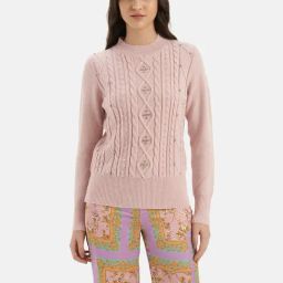 Kazo Light Pink Embellished Cable Knit Pullover-picture-48