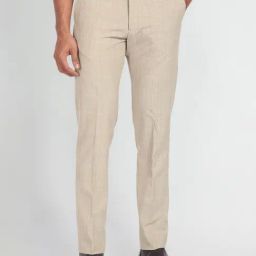 Arrow Newyork Beige Slim Fit Checks Trousers-image-61
