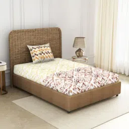 Spaces Brown 144 TC Cotton Printed Single Bed Sheet with 1 Pillow Covers-image-21