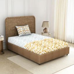 Spaces Grey 144 TC Cotton Printed Single Bed Sheet with 1 Pillow Covers-image-32