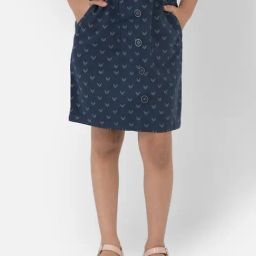 Crimsoune Club Girls Navy Blue Printed Skirt With Belt-picture-33