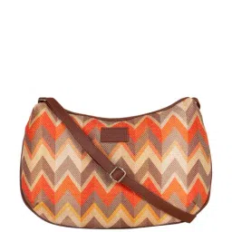 ZOUK Orange Printed Medium Sling Handbag-4