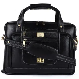 HiLEDER Black Textutred Large Leather 15 inch Laptop Bag-image-23