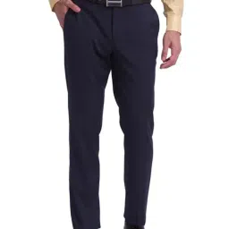 Park Avenue Navy Slim Fit Flat Front Trousers-image-49