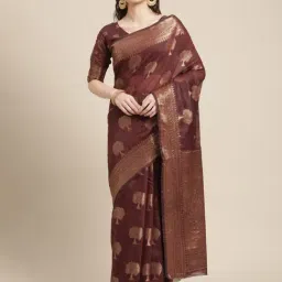 Blissta Brown Linen Floral Print Kanjeevaram Saree With Unstitched Blouse-picture-25
