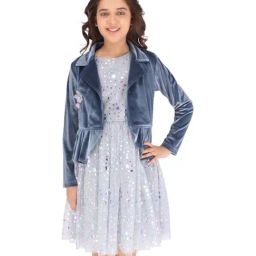 Cutecumber Kids Grey & Navy Embellished Dress Set-image-48