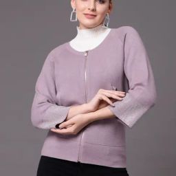 Mafadeny Purple Embellished Cardigan-image-25
