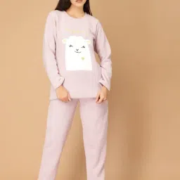 Sweet Dreams Light Pink Fleece Printed Winterwear Top With Pyjamas-picture-38