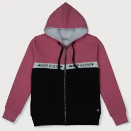 Palm Tree Kids Pink & Black Cotton Color Block Full Sleeves Jacket-image-7