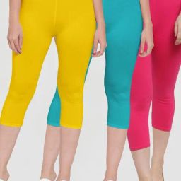 Gracit Yellow & Blue Mid Rise Capris - Pack Of 3-image-36