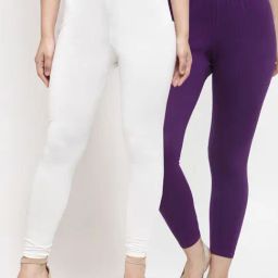 Gracit White & Purple Mid Rise Leggings - Pack Of 2-picture-29