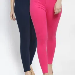 Gracit Pink & Navy Mid Rise Leggings - Pack Of 2-image-34