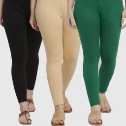 Gracit Black & Skin Mid Rise Leggings - Pack Of 3-image-68