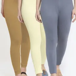 Gracit Grey & Cream Mid Rise Leggings - Pack Of 3-image-71