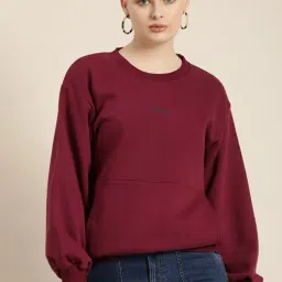 Difference of Opinion Maroon Fleece Typographic Oversized Pullover-image-33