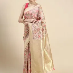 Mohey Pink Woven Saree With Unstitched Blouse-image-5