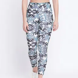 Clovia Grey & Black Geometric Print Sports Tights-image-56