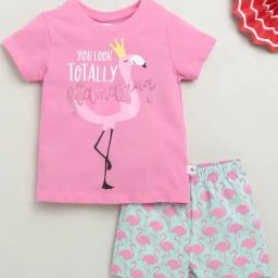 Bumzee Pink Cotton Printed T-Shirt With Short for Girls-image-17