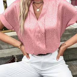 Stylecast X Slyck Pink Abstract Mandarin Collar Top-image-25