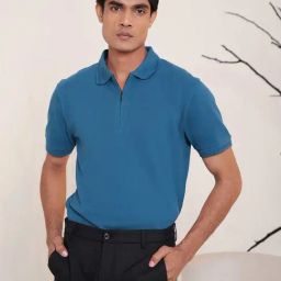 SUBTRACT Dark Teal Regular Fit Cotton Polo T-Shirt-image-36