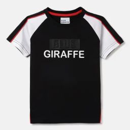 Blue Giraffe Boys Black Pure Cotton Color-Block T-Shirt-image-37