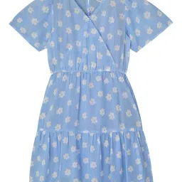 Budding Bees Kids Blue Floral Print Dress-image-65