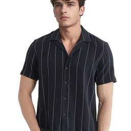 RARE RABBIT Men Comfort Fit Cuban Collar Vertical Striped Cotton Casual Shirt-picture-40