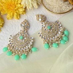 Teejh Trishika Mint Green Gold Enamel Dangler Earrings-23