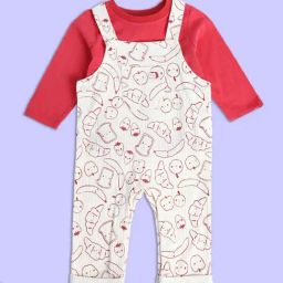MINIKLUB Kids Red & White Printed Full Sleeves T-Shirt with Dungaree-picture-12